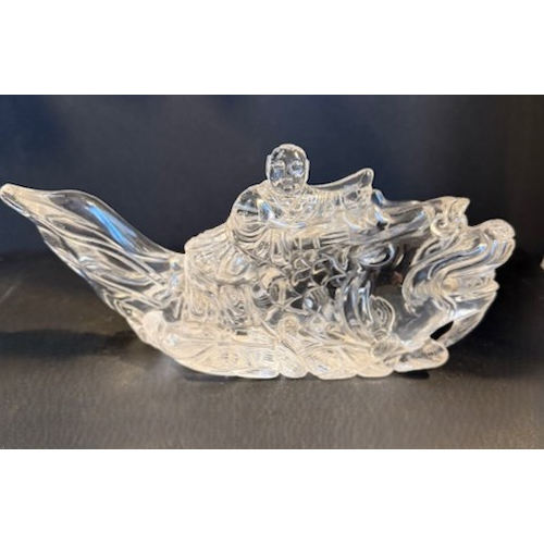 Mythical fish in rock crystal with a child on its back - China late 19th century